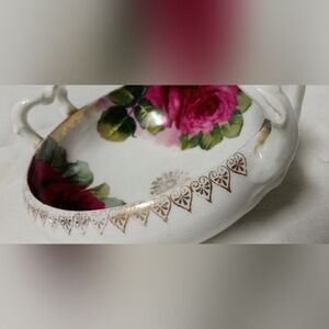 Vintage Prov. Saxe ES Germany Floral Porcelain Bowl with Gold Accents